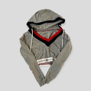 TOMMY HILFIGER CROPPED V-NECK URBAN OUTFITERS HOODIE XS